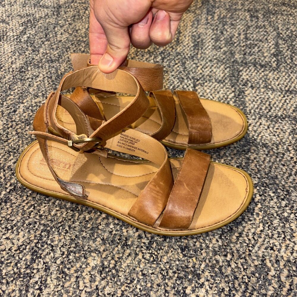 Born Leah Brown Leather Ankle Strap Shoe Sandals Women’s Size 9